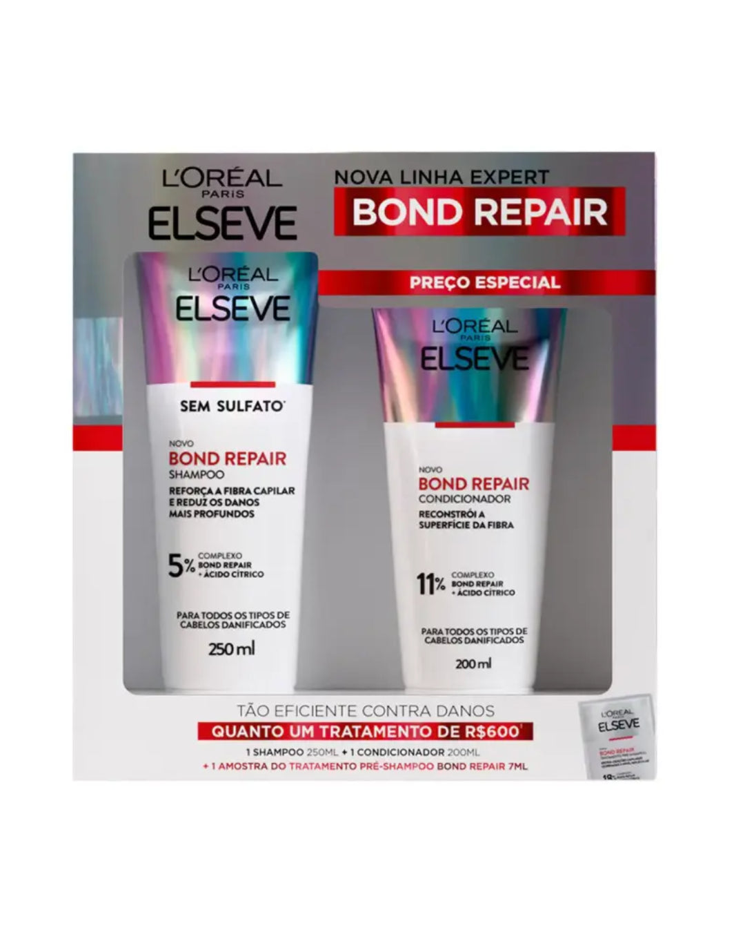 Kit Elseve Bond Repair Shampoo 250ml + Condicionador 200ml + Amostra Pré Shampoo Reparação Comple