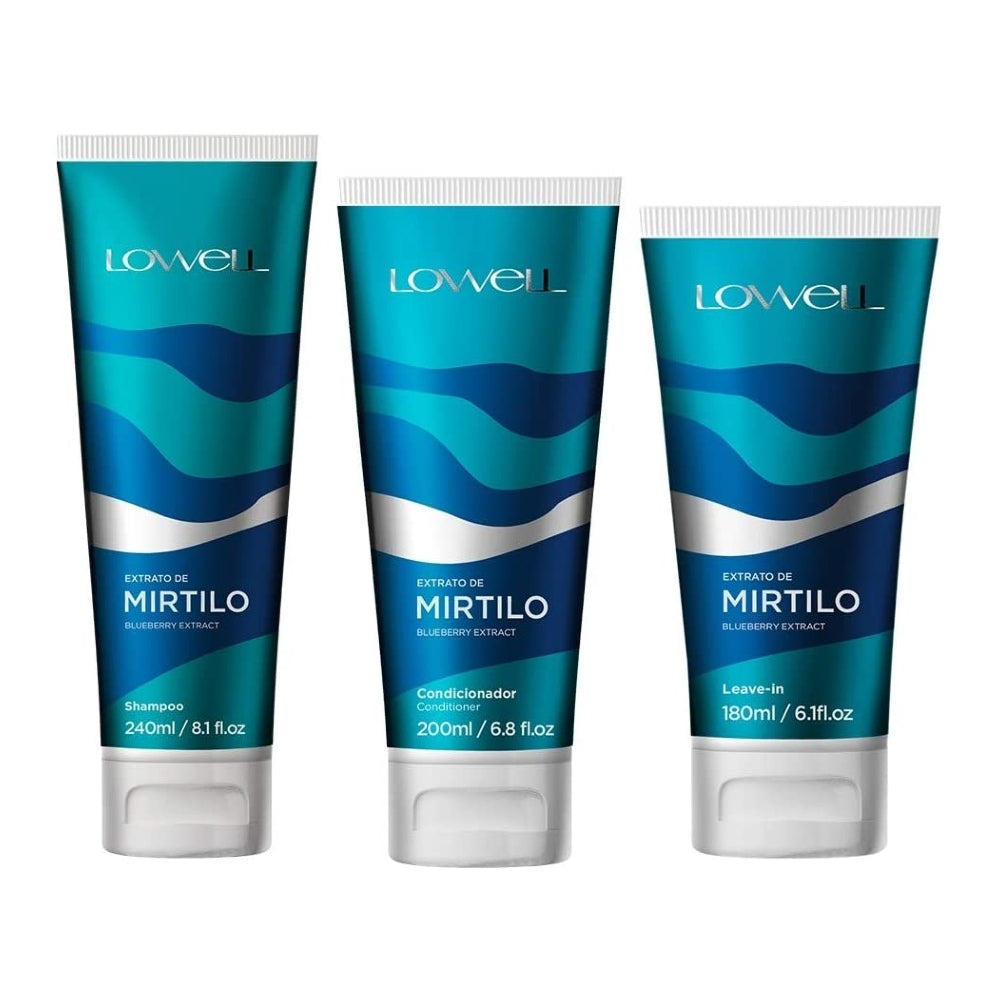 Kit Lowell Shampoo + Condicionador + Leave-in Extrato de Mirtilo