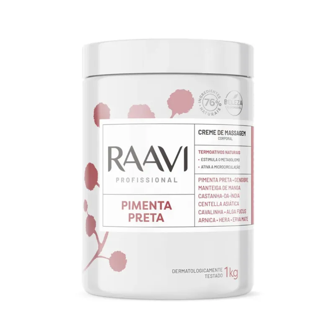 Creme de Massagem Corporal Raavi Pimenta Preta Termoativo 1Kg