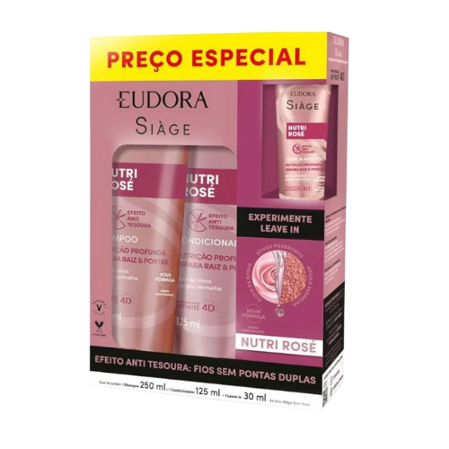 Kit Siàge Eudora Nutri Rosé Shampoo 250ml + Condicionador 125ml + Leave-in 30ml