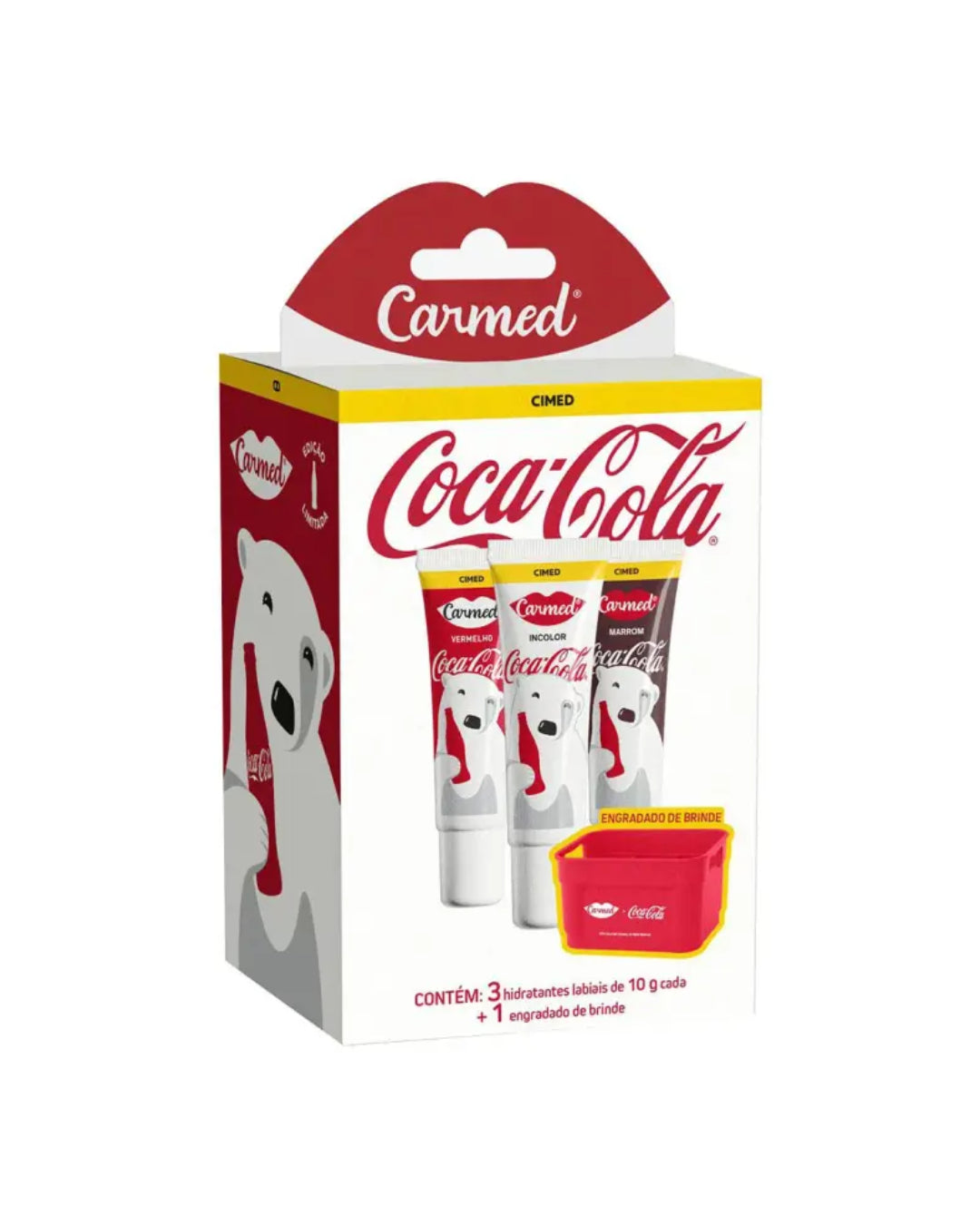 Kit Hidratante Labial Carmed Coca-Cola Incolor + Vermelho + Marrom 10g Cada + Engradado