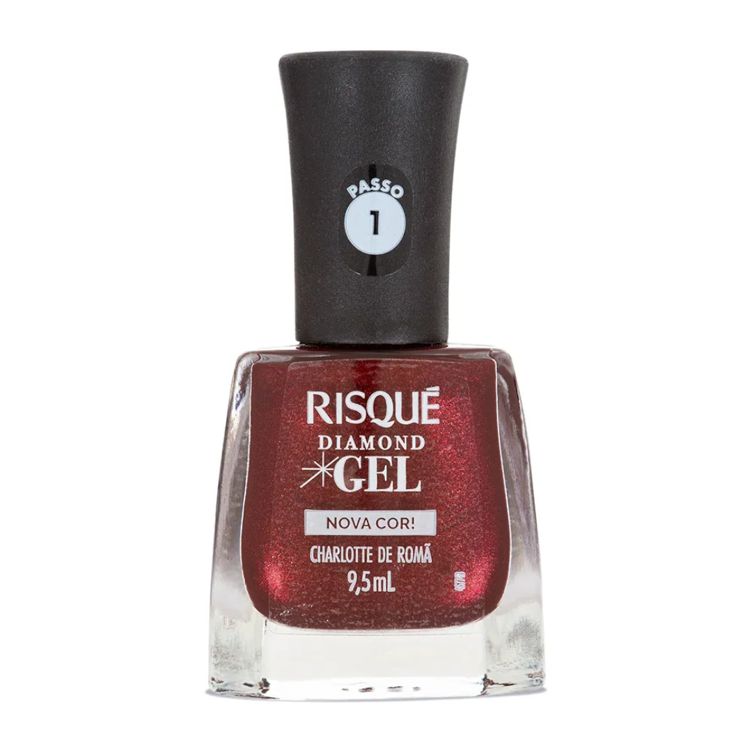 Esmalte Vermelho Risqué Diamond Gel Charlotte de Romã Metálico