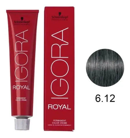 Coloração Permanente Igora Royal 6.12 Louro Escuro Cinza Fumê