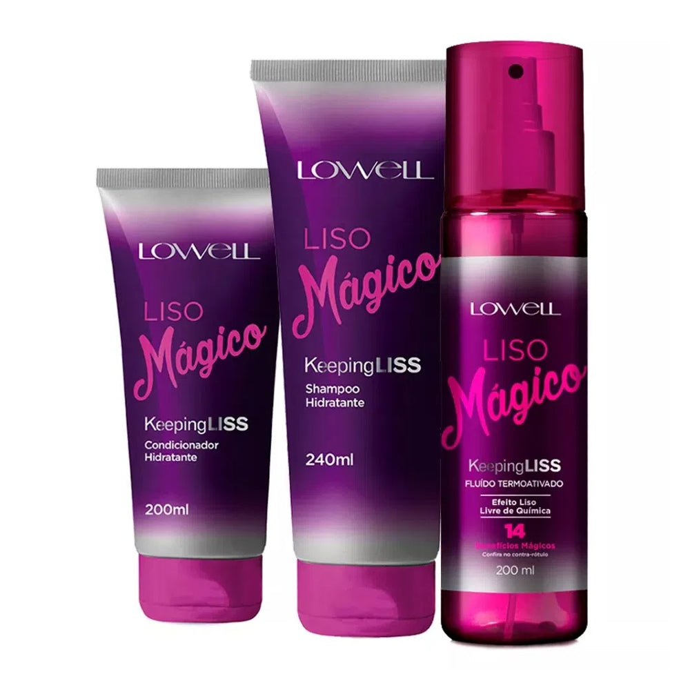 Kit Lowell Shampoo + Condicionador + Fluído Termoativado Keeping Liss Liso Mágico