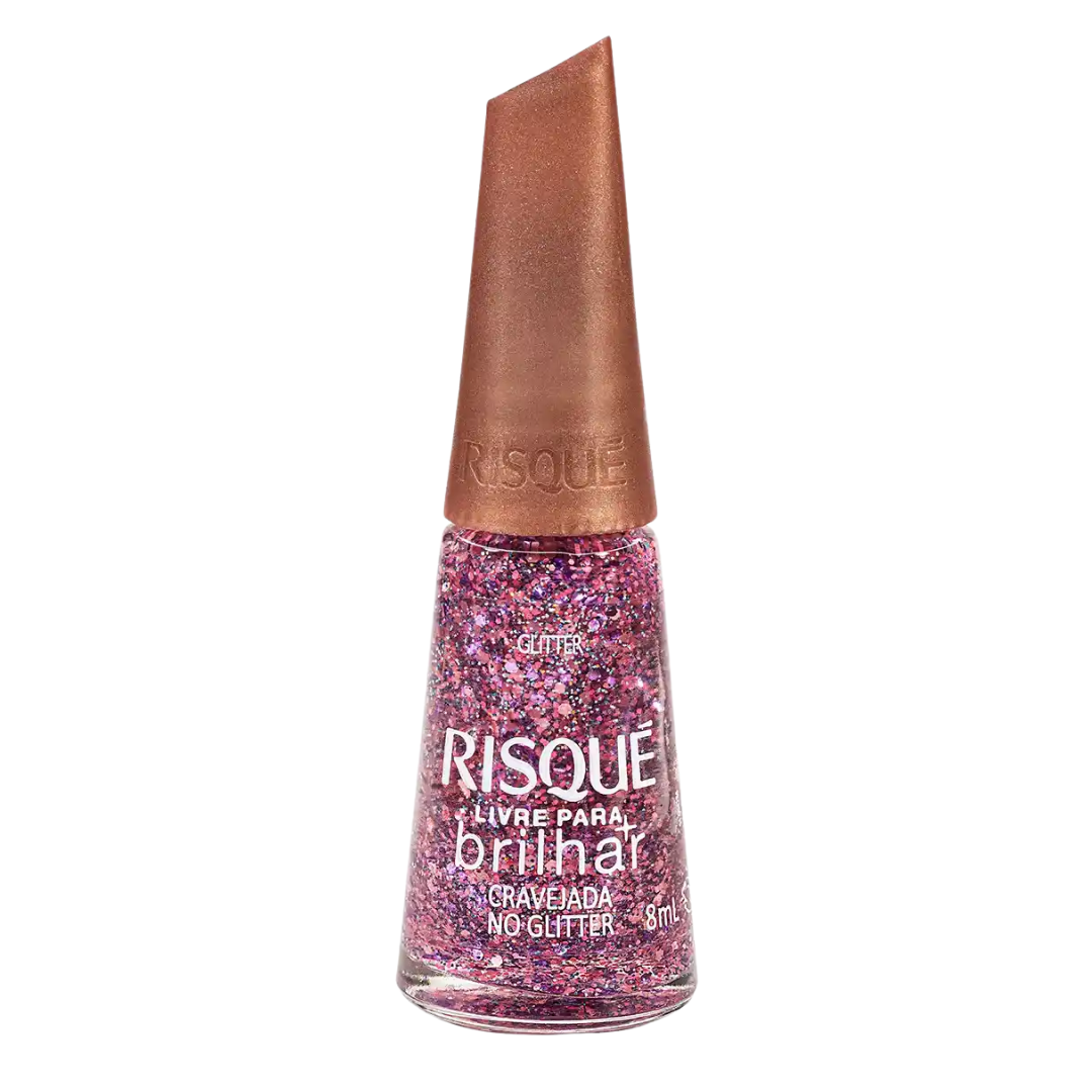 Esmalte Livre para Brilhar Glitter Rosa Cravejada no Glitter Risque