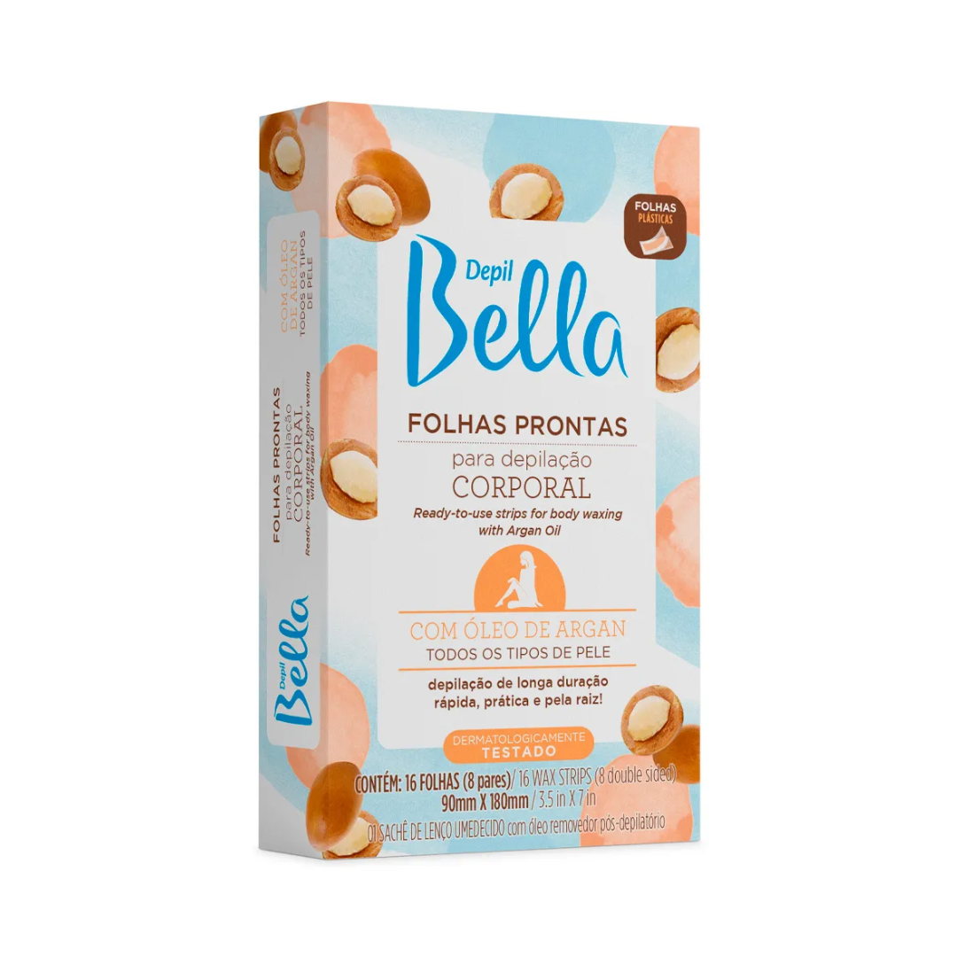 Folhas Prontas para Depilação Depil Bella Corporal Óleo de Argan com 16 Unidades